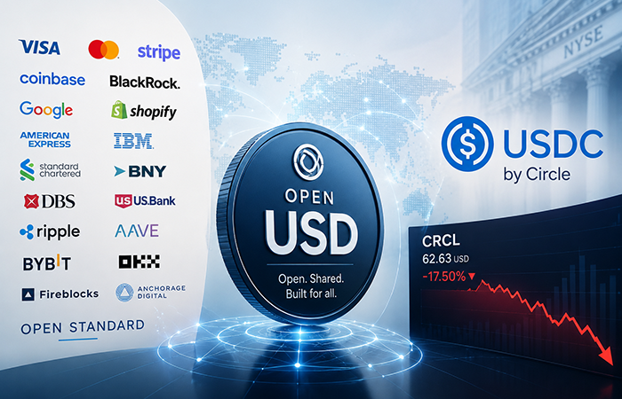 Open USD kontra Circle: akcje CRCL runęły po starcie stablecoina Visa, Stripe i BlackRock